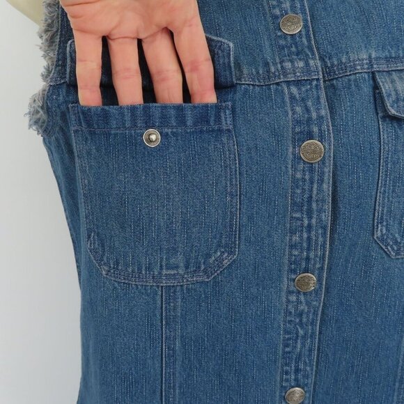 Harley Davidson Women Extra Small XS Blue Denim Snap Embroidered Vest Shirt Top - Picture 5 of 12